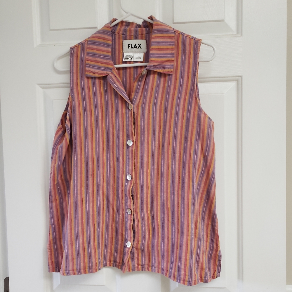 Flax small pink linen sleeveless button front shirt